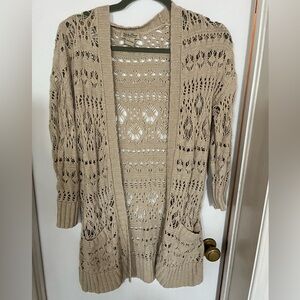 Lucky Brand Tan Open-Knit Cardigan